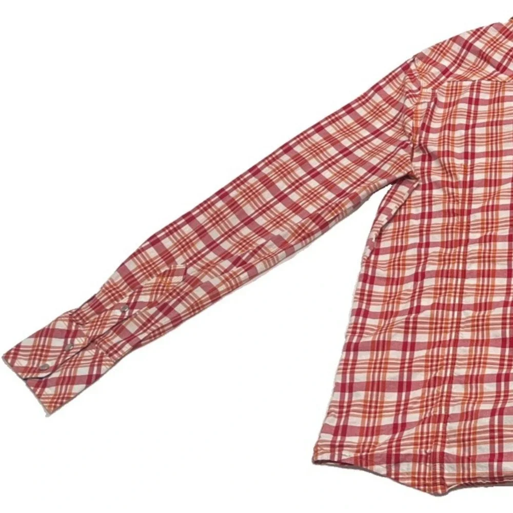 True Religion Mens Orange Red Plaid Western Pearl Snap Shirt XL M3RA315TT